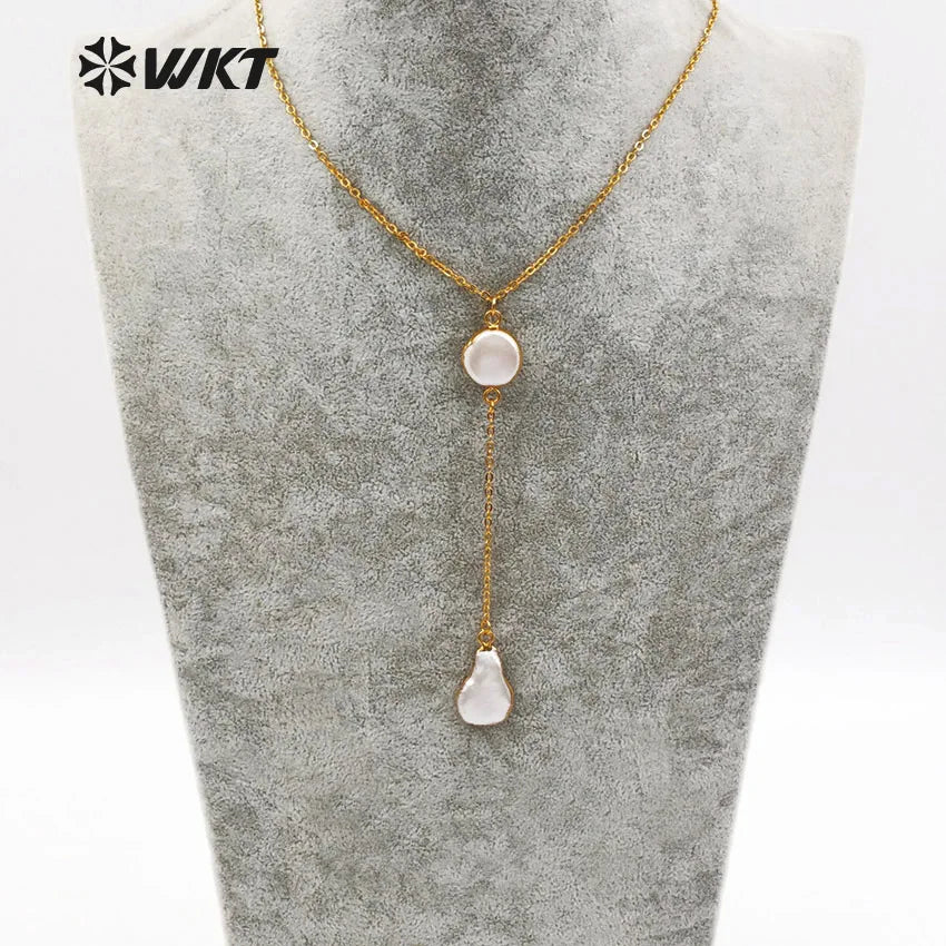 WT-N1127 WKT New Natural Baroque Pearl Charm Swearter Chain Jewelry For Female Gift Top Quality Fashion Women Long Necklace