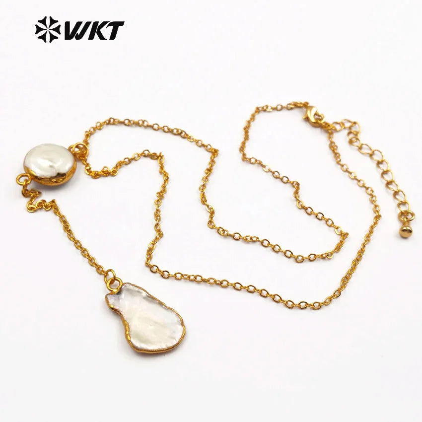 WT-N1127 WKT New Natural Baroque Pearl Charm Swearter Chain Jewelry For Female Gift Top Quality Fashion Women Long Necklace