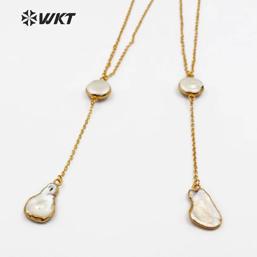 WT-N1127 WKT New Natural Baroque Pearl Charm Swearter Chain Jewelry For Female Gift Top Quality Fashion Women Long Necklace
