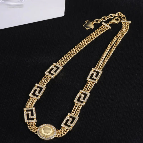 Fan Home Necklace/F Home Medusa Enamel Accessories Rhinestone Thick Chain High Version Classic Retro Necklace Women's Wholesale